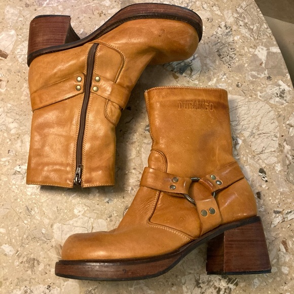 Vintage 90s Y2K Camel Leather Durango Platform Boots Chunky Heel - Picture 8 of 16